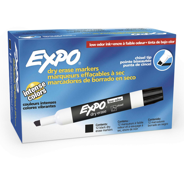 NEWELL BRANDS INC. Expo 80001  Low-Odor Dry-Erase Markers, Chisel Tip, Black, Pack Of 12