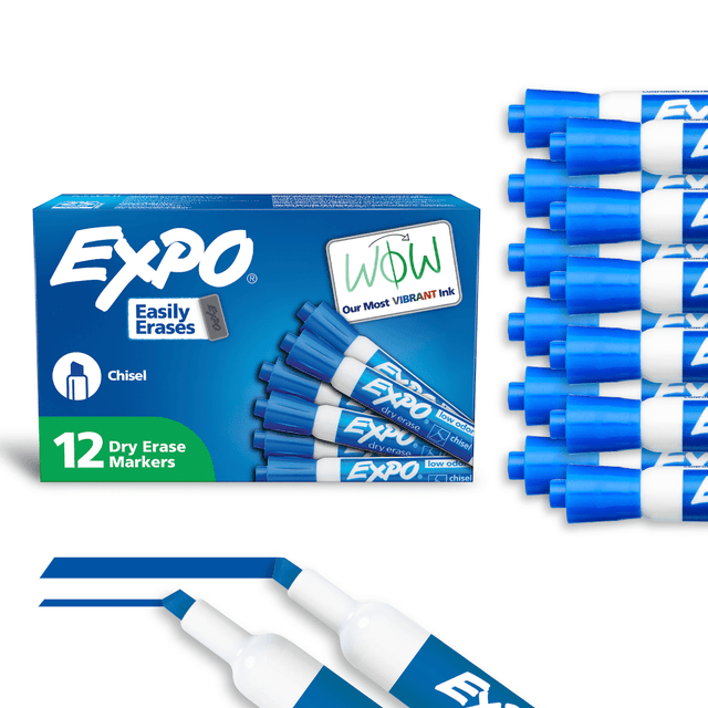 NEWELL BRANDS INC. 80003 EXPO Low-Odor Dry-Erase Markers, Chisel Point, Blue, Pack Of 12