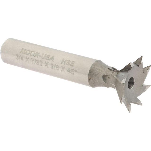 MSC DT7508-45 Dovetail Cutter: 45 °, 3/4" Cut Dia, 3/16" Cut Width, High Speed Steel