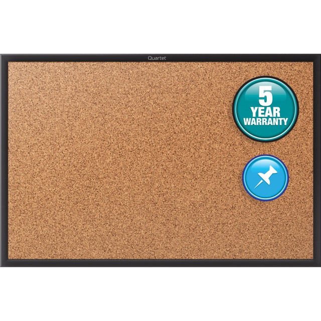 ACCO BRANDS USA, LLC 2303B Quartet Classic Cork Bulletin Board, 24in x 36in, Aluminum Frame With Black Finish