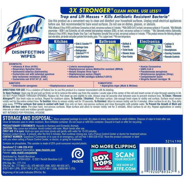 Reckitt Benckiser plc Lysol 89347 Lysol Early Morning Breeze Disinfecting Wipes Reckitt Benckiser plc Lysol 89347 Lysol Early Morning Breeze Disinfecting Wipes
