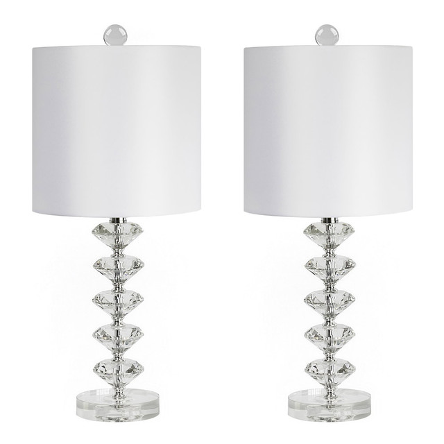 GRANDVIEW GALLERY LLC TL23-DIAMSTK-RBW K9W2 LumiSource Diamond Stacked Contemporary Table Lamps, 23-1/4inH, Off-White Shade/Chrome Base, Set Of 2 Lamps GRANDVIEW GALLERY LLC TL23-DIAMSTK-RBW K9W2 LumiSource Diamond Stacked Contemporary Table Lamps, 23-1/4inH, Off-White Shade/Chrome Base, Set Of 2 Lamps