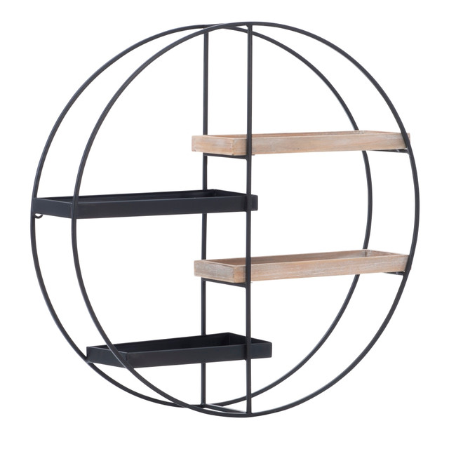 LINON HOME DECOR PRODUCTS, INC OFDP2618 Linon Abelia Round Wall Shelf With 4 Shelves, 23-1/2inH x 23-1/2inW x 6inD, Graywash/Black