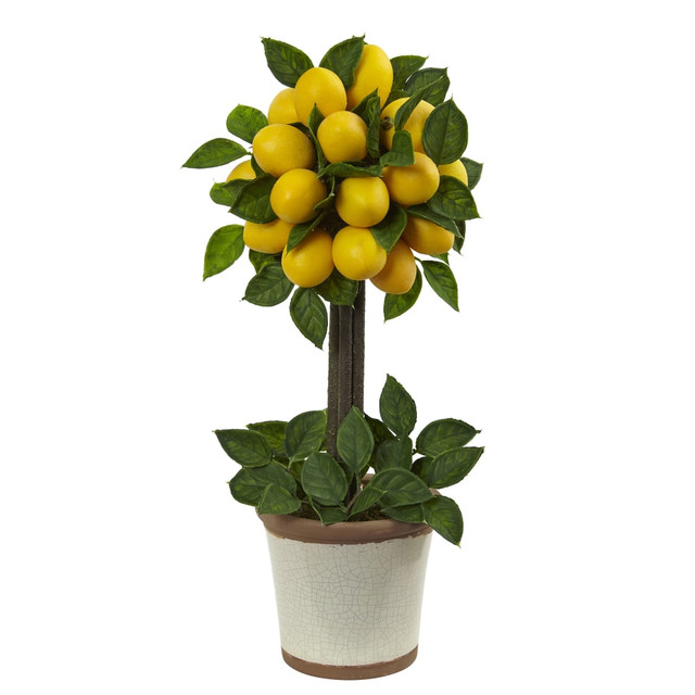 NEARLY NATURAL INC. 4865 Nearly Natural Lemon Ball Topiary 18inH Plastic Plant Arrangement With Pot, 18inH x 8-1/2inW x 8-1/2inD, Yellow