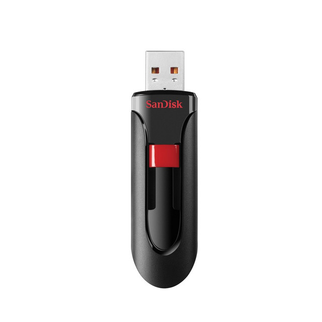 Store and protect everything from cherished photos and videos to sensitive work files with the Cruzer Glide USB Flash Drive. The compact drive features a red slider that glides shut to shield the USB connector. SanDisk products are constructed to the highest standards and rigorously tested. You can be confident in the outstanding quality, performance and reliability of every SanDisk product.  Reliable storage for photos, videos, music and other files.  Transfer with confidence when moving images and other content.  Retractable design keeps the connector safe.  Two year limited warranty.
