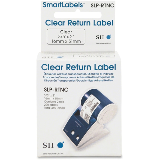 SEIKO INSTRUMENTS U.S.A., INC. SLP-RTNC Seiko Return Address Labels, 2 1/64inW x 5/8inL, Rectangle, Clear, Roll Of 220 Labels