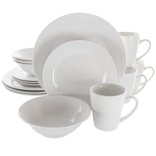 MEGAGOODS, INC. Elama 995114711M  Marshall 16-Piece Porcelain Dinnerware Set, White