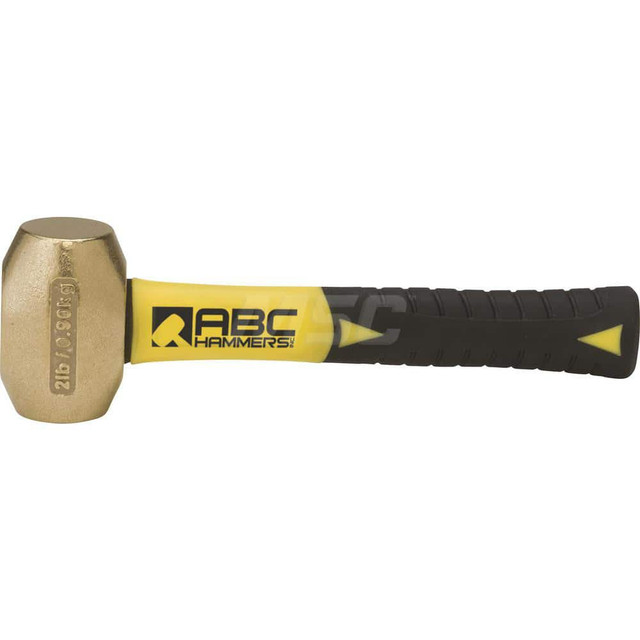 ABC Hammers 2 lb Brass Drilling Hammer, Non-Sparking, Non-Marring 1-1/2 Face Diam, 3 Head Length, 9-1/2 OAL, 8 Fiberglass Handle, Double Faced ABC2BFS