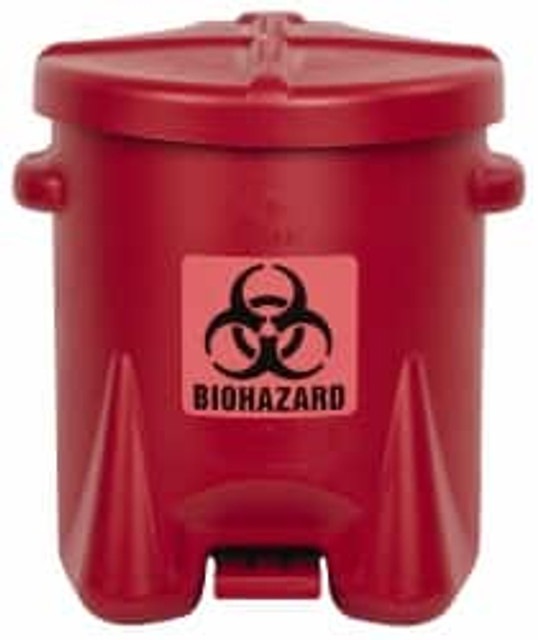 Eagle 943BIO Biohazardous Receptacles; Capacity (Gal.): 6.000 ; Opening Style: Foot Operated ; Color: Red ; Material: High-Density Polyethylene (HDPE) ; Width/Diameter (Inch): 16-1/2in ; Length (Inch): 13-1/2