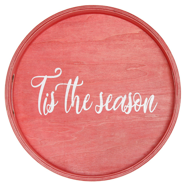 ALL THE RAGES INC HG2013-RTS Elegant Designs Decorative Round Serving Tray, 1-11/16inH x 13-3/4inW x 13-3/4inD, Red Wash Tis The Season