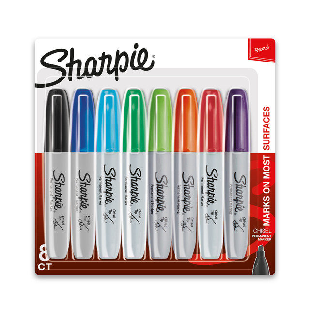 NEWELL BRANDS INC. 38250 Sharpie Permanent Markers, Chisel Tip, Assorted Bright Ink Colors, Pack Of 8 Markers NEWELL BRANDS INC. 38250 Sharpie Permanent Markers, Chisel Tip, Assorted Bright Ink Colors, Pack Of 8 Markers