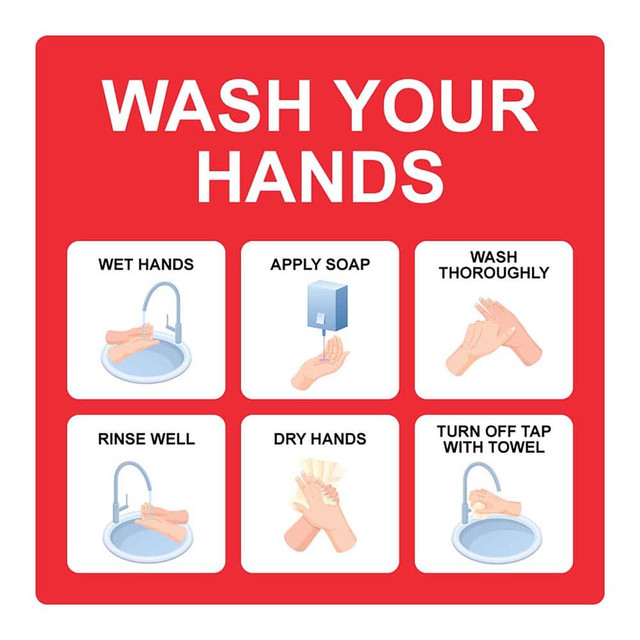 Ability One Sign: "Wash Your Hands Instructions" PVC-0013