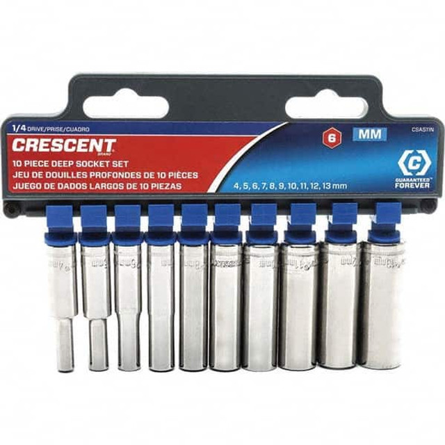 Crescent CSAS11N Deep Socket Set: 10 Pc, 1/4" Drive, 4.00 to 13.00" Socket