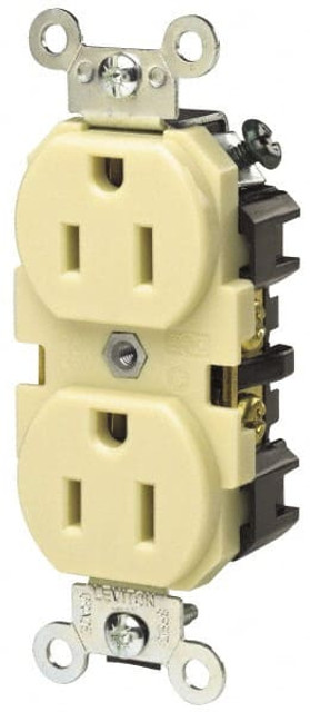 Hubbell Wiring Device-Kellems HBL5262GY Straight Blade Duplex Receptacle: NEMA 5-15R, 15 Amps, Self-Grounding