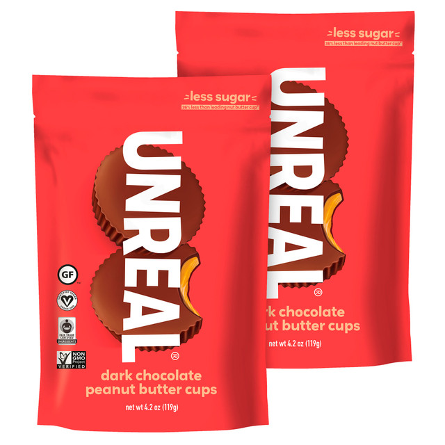 UNREAL BRANDS INC 108-55571-00515-5 Unreal Dark Chocolate Peanut Butter Cups, 4.2 Oz, Pack Of 2 Bags