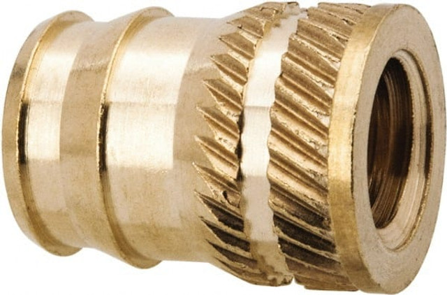 E-Z LOK DV-420-TH 1/4-20, 0.321" Small to 0.363" Large End Hole Diam, Brass Double Vane Tapered Hole Threaded Insert