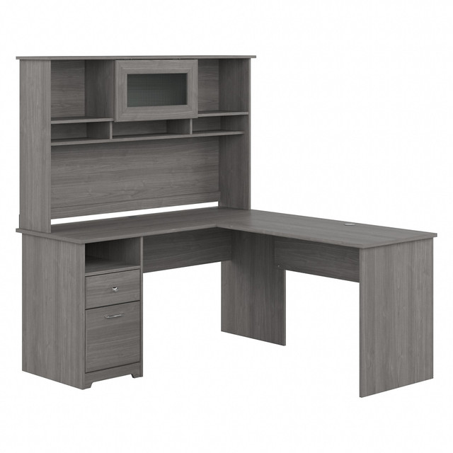 BUSH INDUSTRIES INC. CAB046MG Bush Business Furniture Cabot 60inW L-Shaped Corner Desk With Hutch And Drawers, Modern Gray, Standard Delivery BUSH INDUSTRIES INC. CAB046MG Bush Business Furniture Cabot 60inW L-Shaped Corner Desk With Hutch And Drawers, Modern Gray, Standard Delivery