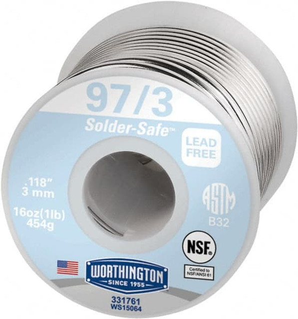 Worthington 331761 97/3 Lead-Free Solder: Tin, 0.118" Dia