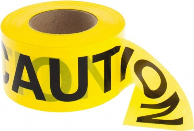 AccuformNMC PT1-2ML Barricade Tape: Yellow,  Message:" Caution Caution", 3.0000" Width, 1000.00' Length