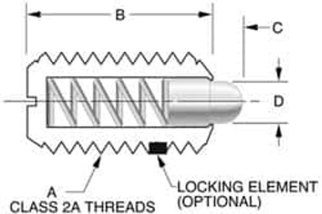 Vlier M62 Threaded Spring Plunger: 5/8-11, 1.062" Thread Length, 0.31" Dia, 0.215" Projection