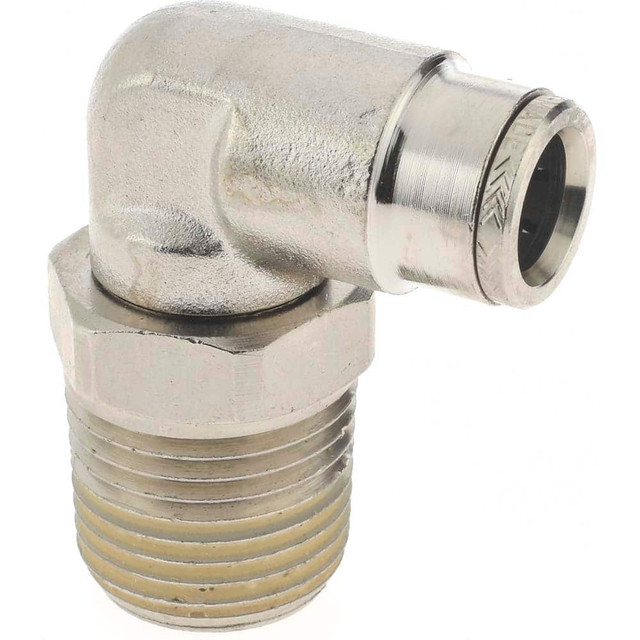 Norgren 124470648 Push-To-Connect Tube to Male & Tube to Male NPT Tube Fitting: Pneufit Swivel Male Elbow, 1/2" Thread, 3/8" OD
