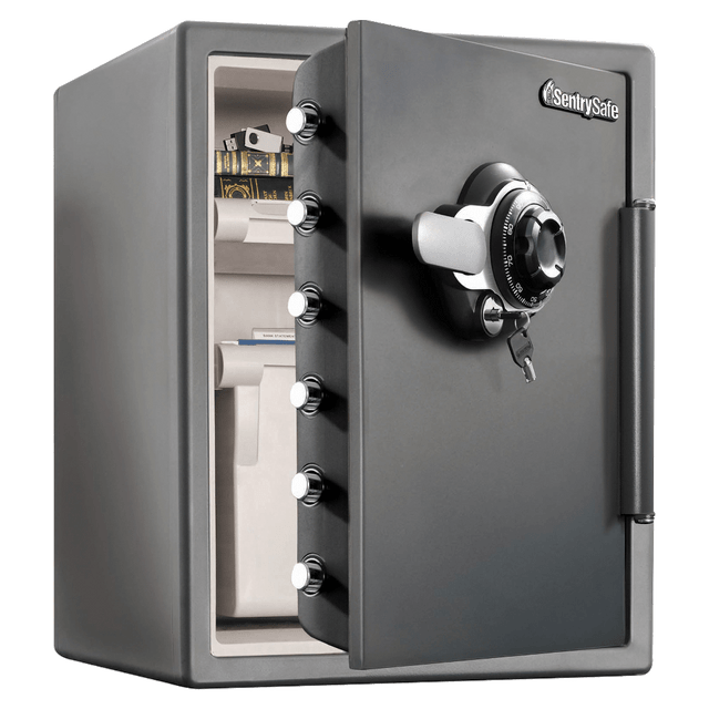 SENTRY SAFE SFW205DPB SentrySafe Water-Resistant Combination Fire Safe, 125 Lb, 2 Cu Ft, Gunmetal SENTRY SAFE SFW205DPB SentrySafe Water-Resistant Combination Fire Safe, 125 Lb, 2 Cu Ft, Gunmetal