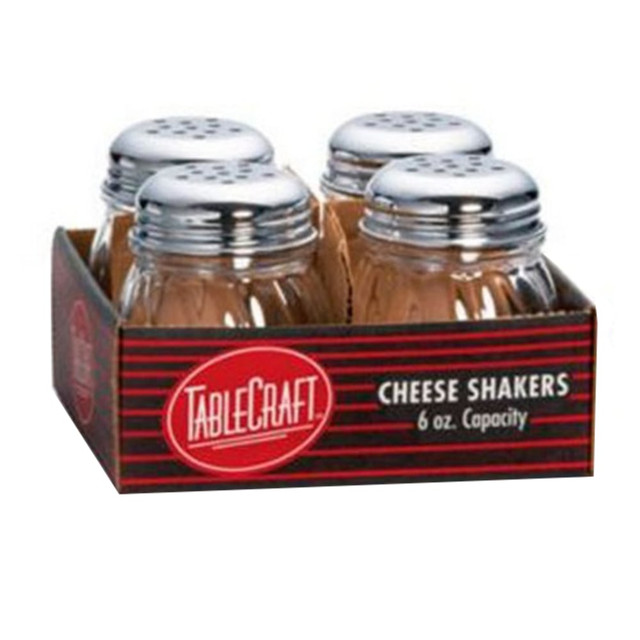 TABLECRAFT PRODUCTS, INC. C260-4 Tablecraft Glass Cheese Shakers, 6 Oz, Clear, Pack Of 4 Shakers