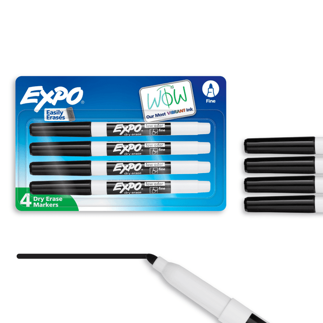 Create crisp, legible notes on your whiteboard without unpleasant odors in your classroom or conference room. EXPO dry-erase markers help make your presentation a pleasant experience for all.  Dry erase markers with the most vibrant ink yet from EXPO  Vibrant ink makes it easier to read information from a distance  Made for the whiteboard and beyond, writing pops on most non-porous surfaces like glass, acrylic, and more!  Easily and cleanly erases with an EXPO eraser or dry cloth  Fine tip markers perfect for accurate, detailed lines  ACMI Certified AP Nontoxic. For detailed information see www.acmiart.org.  Less harsh chemicals - made with fewer harsh chemicals, or safer chemicals than typical alternatives, helping  reduce your use of and exposure to substances that may be more harmful to your health and the environment.