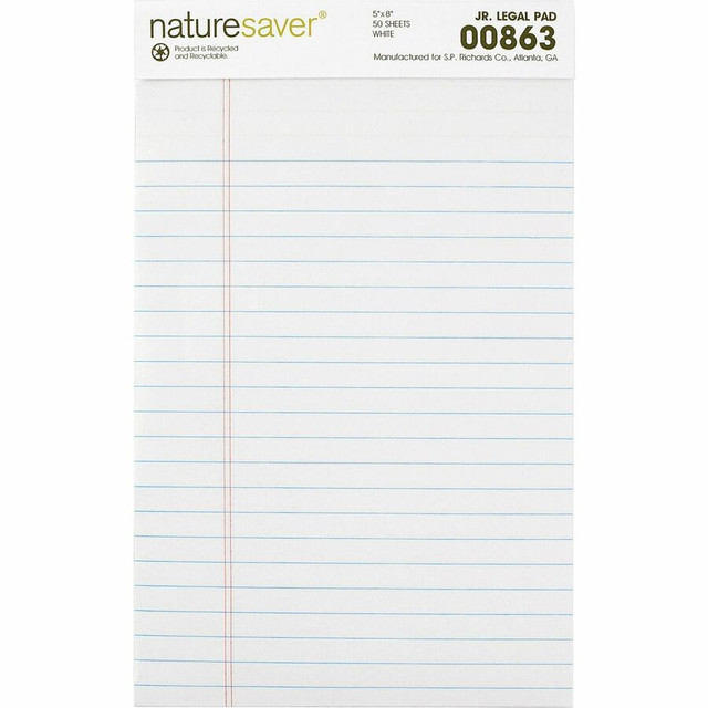 Nature Saver 00863 Nature Saver 100% Recycled White Jr. Rule Legal Pads - Jr.Legal