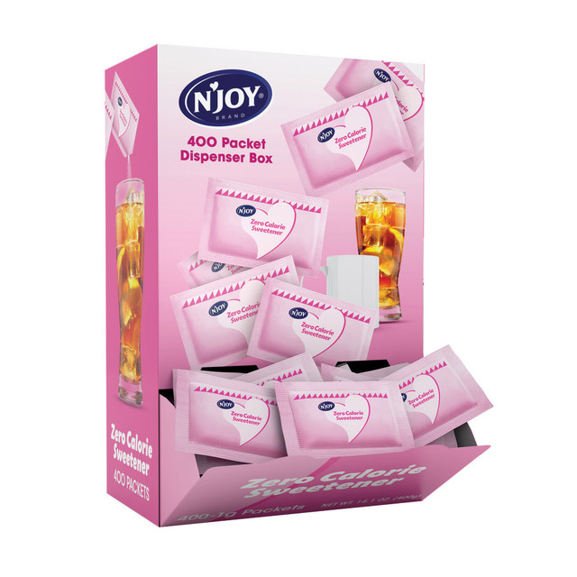 SUGAR FOODS CORPORATION 83034 nJOY Saccharine Packets With Dispenser, Pink, Box Of 400 SUGAR FOODS CORPORATION 83034 nJOY Saccharine Packets With Dispenser, Pink, Box Of 400