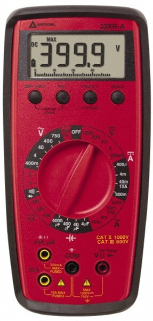 Amprobe 33XR-A CAT II & CAT III, Auto Ranging Average Responding Digital & Manual Ranging Multimeter: 750 VAC, 1,000 VDC