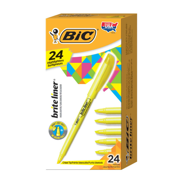 BIC CORP BL241YW BIC Brite Liner Highlighters, Chisel Point, Yellow, Box Of 24