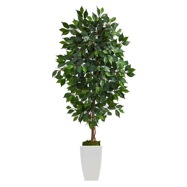 NEARLY NATURAL INC. T2566 Nearly Natural Ficus 54inH Artificial Plant With Metal Planter, 54inH x 21inW x 19inD, Green/White