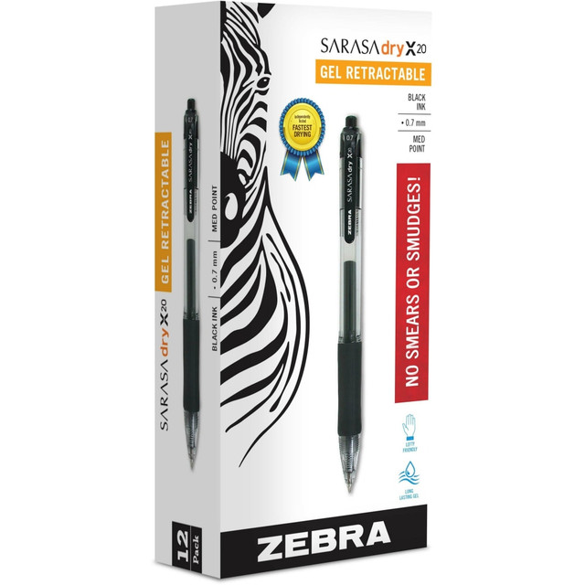 ZEBRA PEN CORP 46810 Zebra Pen SARASA Retractable Gel Pens, Pack Of 12, Medium Point, 0.7 mm, Clear Barrel, Black Ink ZEBRA PEN CORP 46810 Zebra Pen SARASA Retractable Gel Pens, Pack Of 12, Medium Point, 0.7 mm, Clear Barrel, Black Ink