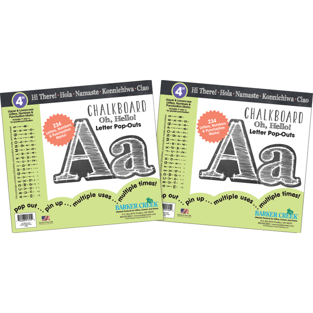 A bright, colorful classroom creates a positive learning environment where kids feel free to explore their creativity and let their imaginations roam wild. These letter pop-outs help you turn a bulletin board into a vivid, eye-catching display that is sure to draw notice from young learners.  Simple way to add a splash of fun and color to your classroom. Great way to decorate a bulletin board, create attention-grabbing displays and signs or to create a memorable poster.  Sturdy card stock construction can be used over and over again.  Includes an assortment of letters and numbers as well as English and Spanish punctuation marks.  Designed for students of any age.  Set includes 468 colorful pieces that measure 4in for easy visibility.