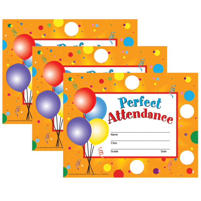 EDUCATORS RESOURCE H-VA801-3 Hayes Certificates, 8-1/2in x 11in, Perfect Attendance & Reward Seals, 30 Certificates And 160 Seals Per Pack, Set Of 3 Packs