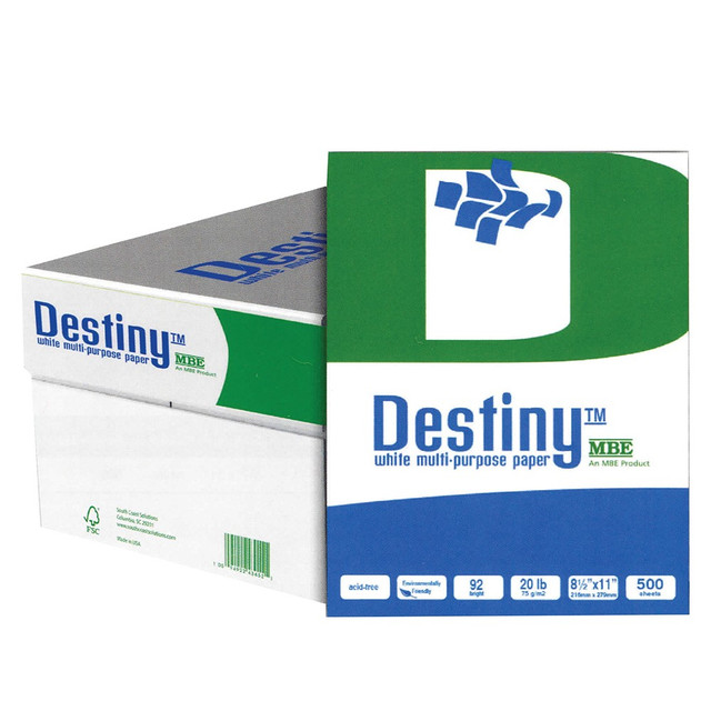 DOMTAR PAPER COMPANY, LLC Destiny PACZP2611  Multi-Use Printer & Copy Paper, White, Letter (8.5in x 11in), 5000 Sheets Per Case, 20 Lb, 92 Brightness, Case Of 10 Reams