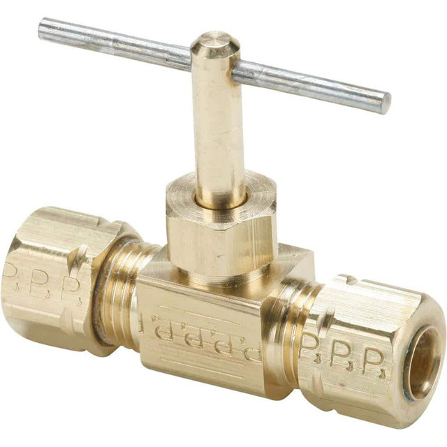 Parker NV105CA-6 Needle Valve: Straight, 3/8" Pipe, Compression x Compression End, Brass Body