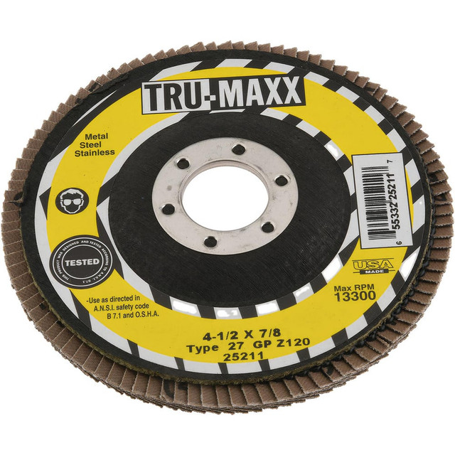 Tru-Maxx 25211 Flap Disc: 7/8" Hole, 120 Grit, Zirconia Alumina, Type 27