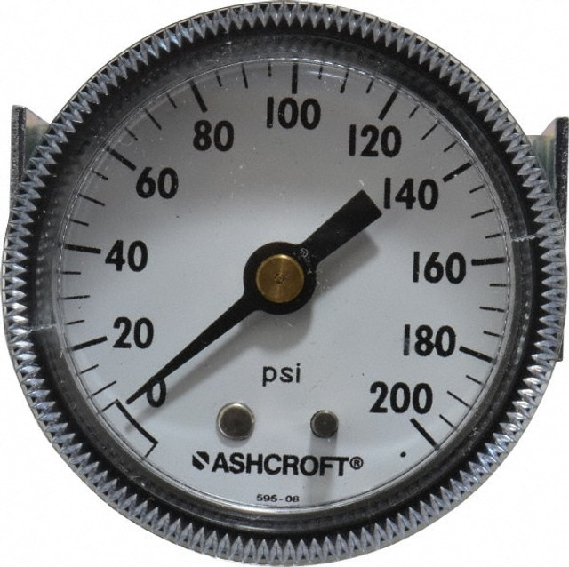 Ashcroft 662876000562 Pressure Gauge: 2" Dial, 0 to 200 psi, 1/4" Thread, NPT, Center Back Mount