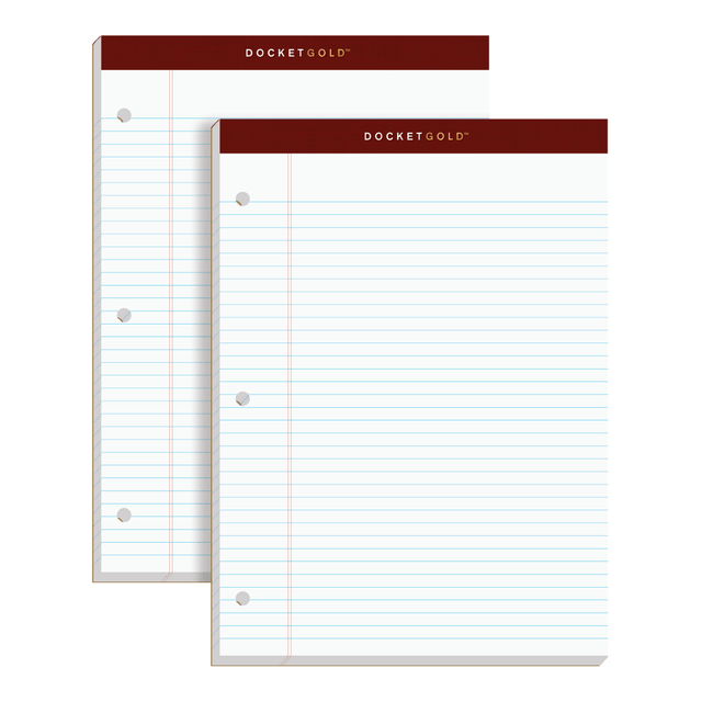 TOPS BUSINESS FORMS 99706 TOPS Double Docket Gold Writing Pads, 8 1/2in x 11in, Narrow Ruled, 200 Pages (100 Sheets), 3-Hole Punched, White, Pack Of 2 TOPS BUSINESS FORMS 99706 TOPS Double Docket Gold Writing Pads, 8 1/2in x 11in, Narrow Ruled, 200 Pages (100 Sheets), 3-Hole Punched, White, Pack Of 2