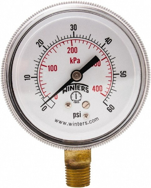 Winters P9S90213 Pressure Gauge: 2-1/2" Dial, 1/4" Thread, NPT, Bottom Mount