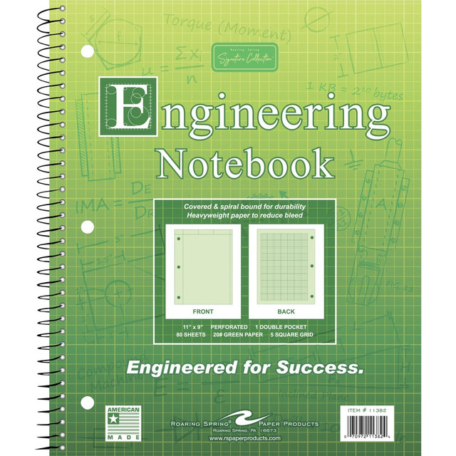 Roaring Spring Paper Products Roaring Spring 11382cs Roaring Spring WB Engineering Book Green 11"x9"