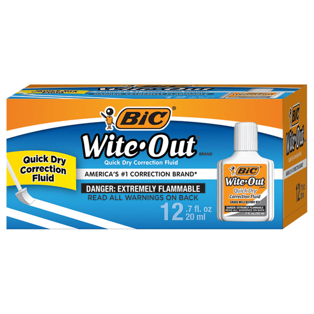 BIC CORP WOFQD12 BIC Wite-Out Quick Dry Correction Fluid With Foam Applicator, White, Pack Of 12 BIC CORP WOFQD12 BIC Wite-Out Quick Dry Correction Fluid With Foam Applicator, White, Pack Of 12