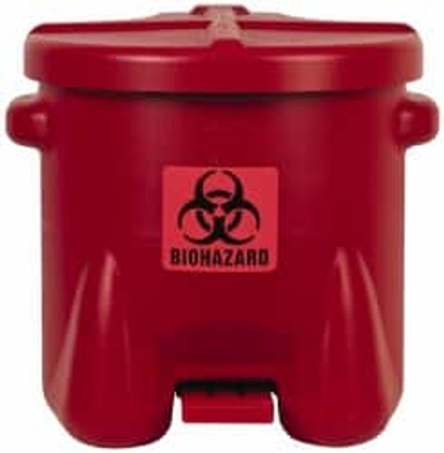 Eagle 945BIO Biohazardous Receptacles; Capacity (Gal.): 10.000 ; Opening Style: Foot Operated ; Color: Red ; Material: High-Density Polyethylene (HDPE) ; Width/Diameter (Inch): 22in ; Length (Inch): 18