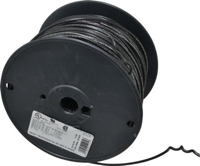 Southwire 411020508 Machine Tool Wire: 16 AWG, Black, 500' Long, Polyvinylchloride, 0.12" OD