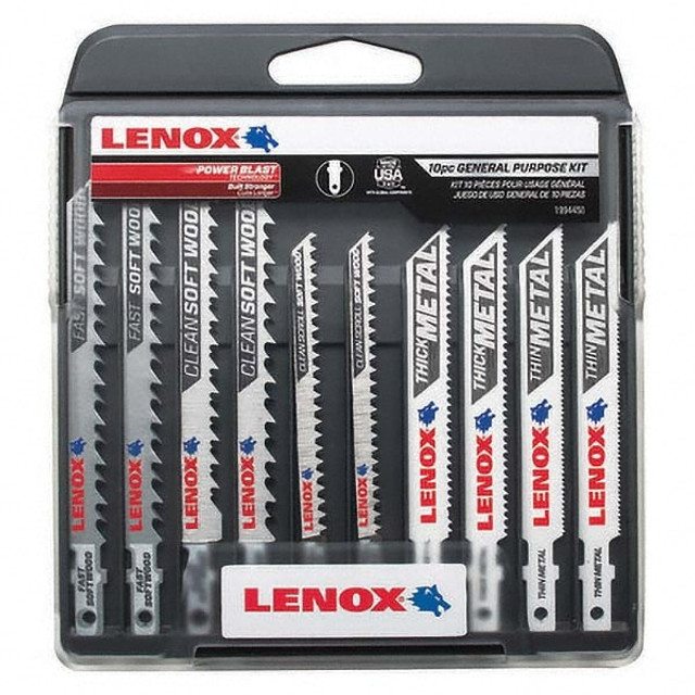 Lenox 1994458 Jig Saw Blade Sets; Blade Material: Bi-Metal; Maximum Blade Length (Inch): 4 in; Minimum Blade Thickness (Decimal Inch): 0.04 in; Maximum Blade Thickness (Decimal Inch): 0.06 in; Shank Type: T-Shank; Minimum Teeth Per Inch: 6; Maximum Teeth Per Inch: 24;