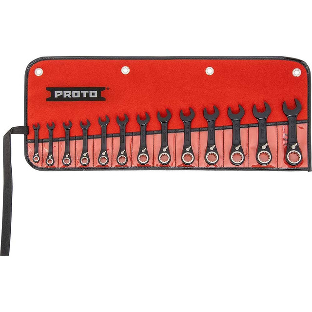 Proto JSCVMS-13S Short Ratcheting Reversible Combination Spline Wrench Set: 13 Pc, Metric