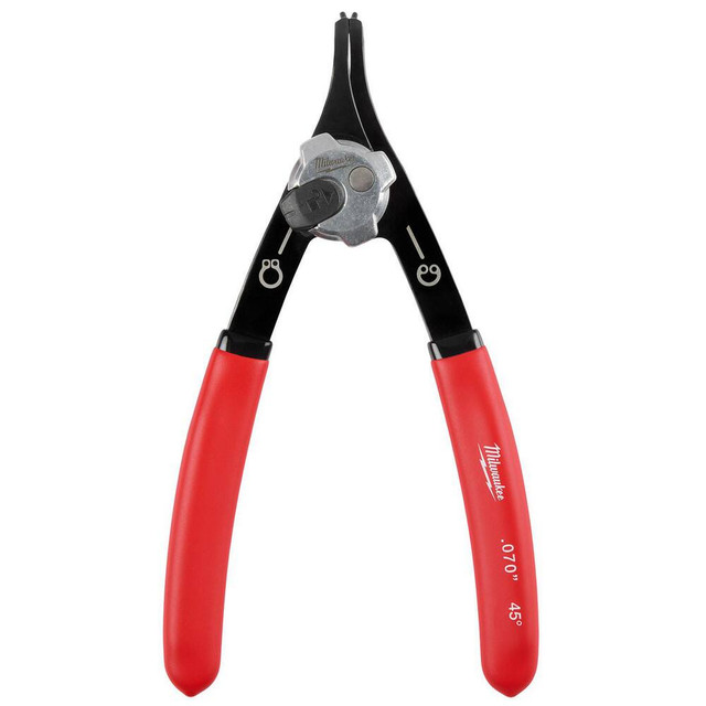 Milwaukee Tool 48-22-6537 Retaining Ring Pliers; Tool Type: Convertible Pliers ; Type: Snap Ring Pliers ; Tip Angle: 45.00 ; Tip Diameter (Decimal Inch): 0.07 ; Ring Diameter Range (Inch): 0.39 to 0.98 (External) ; Overall Length (Inch): 7.324in