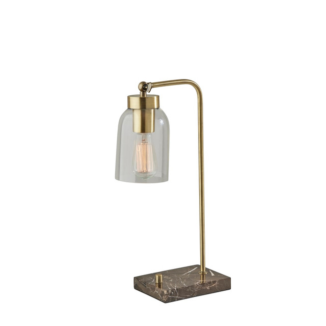 ADESSO INC 4288-21 Adesso Bristol Desk Lamp, 19inH, Brown/Antique Brass Base/Clear Shade